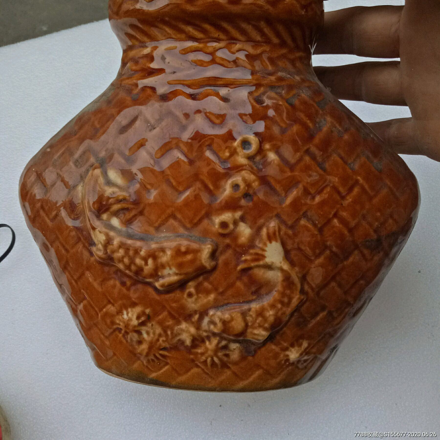 富贵黄釉鱼篓尊,无磕碰