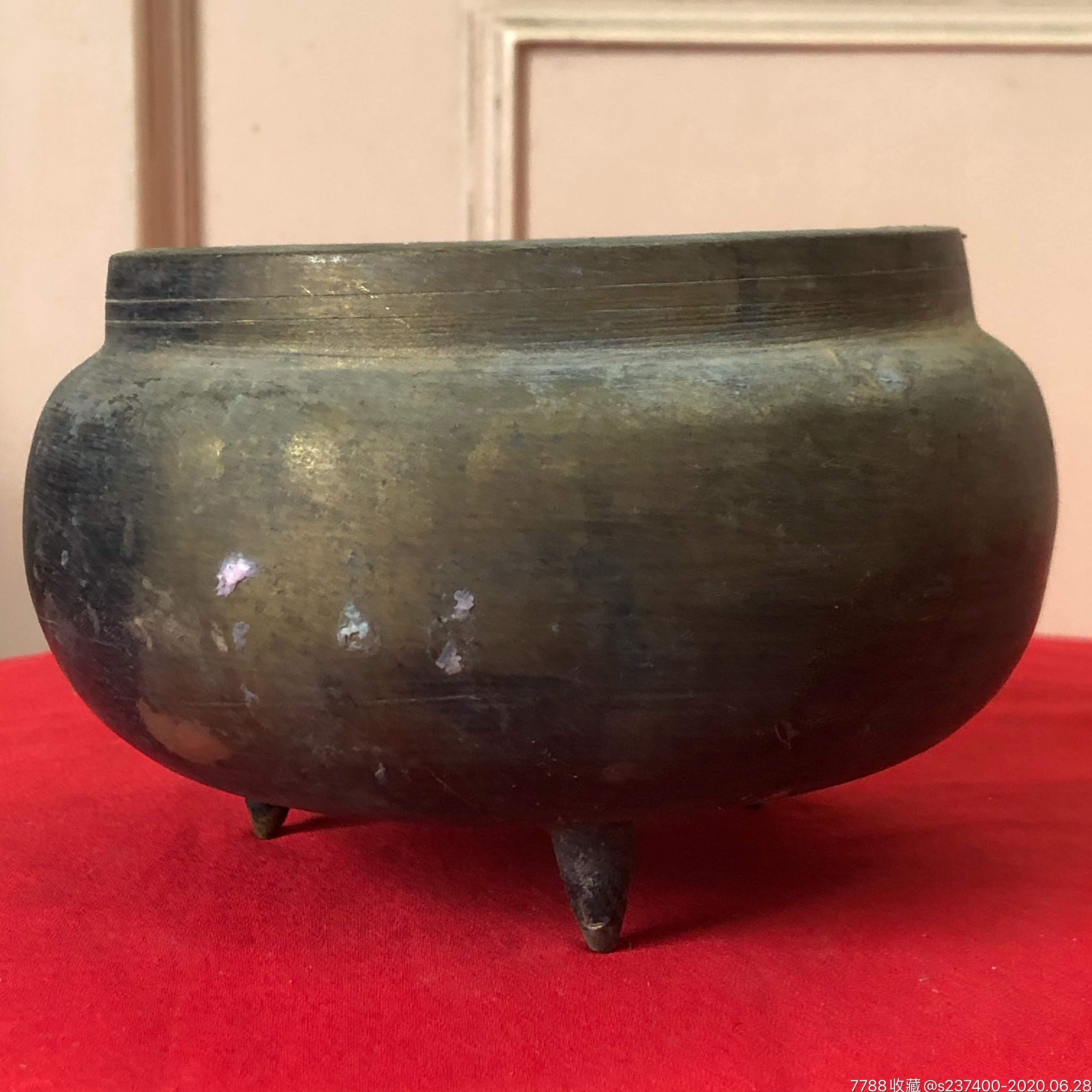 铜香炉民俗土香炉太平款黄铜平口炉中号锅炉品中上家用熏香礼佛捐赠