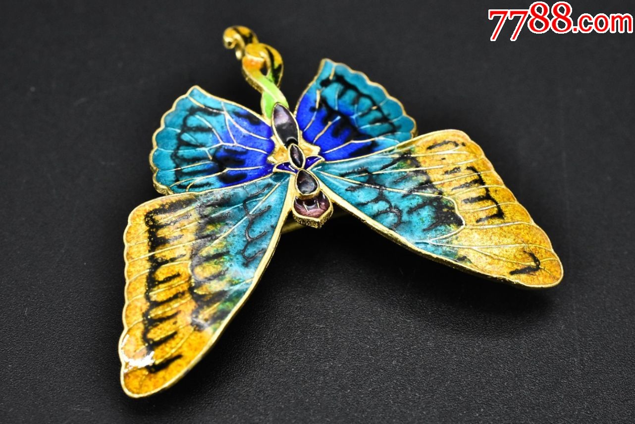 (v 2613)胸针吊坠两用《925银镀金烧蓝饰品》一个,蝴蝶造型