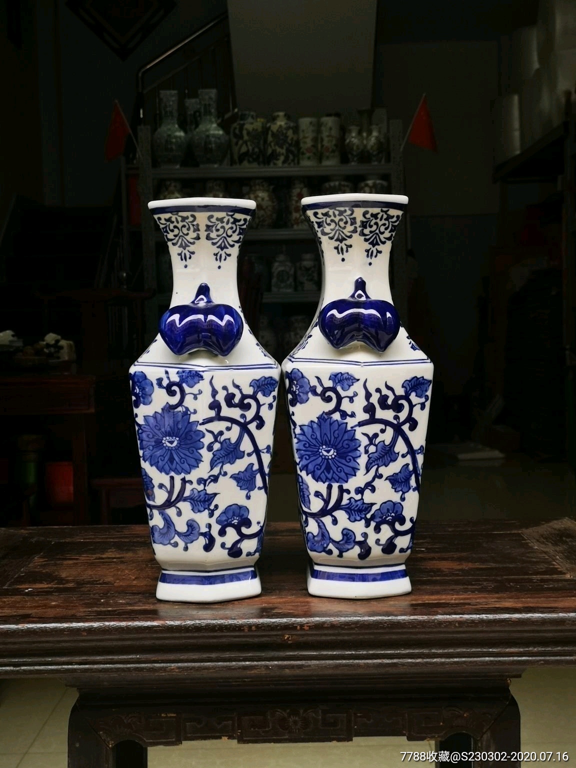 青花瓷花瓶瓷瓶摆件青花手绘花开富贵陶瓷大花瓶中式陶瓷落地花瓶手绘