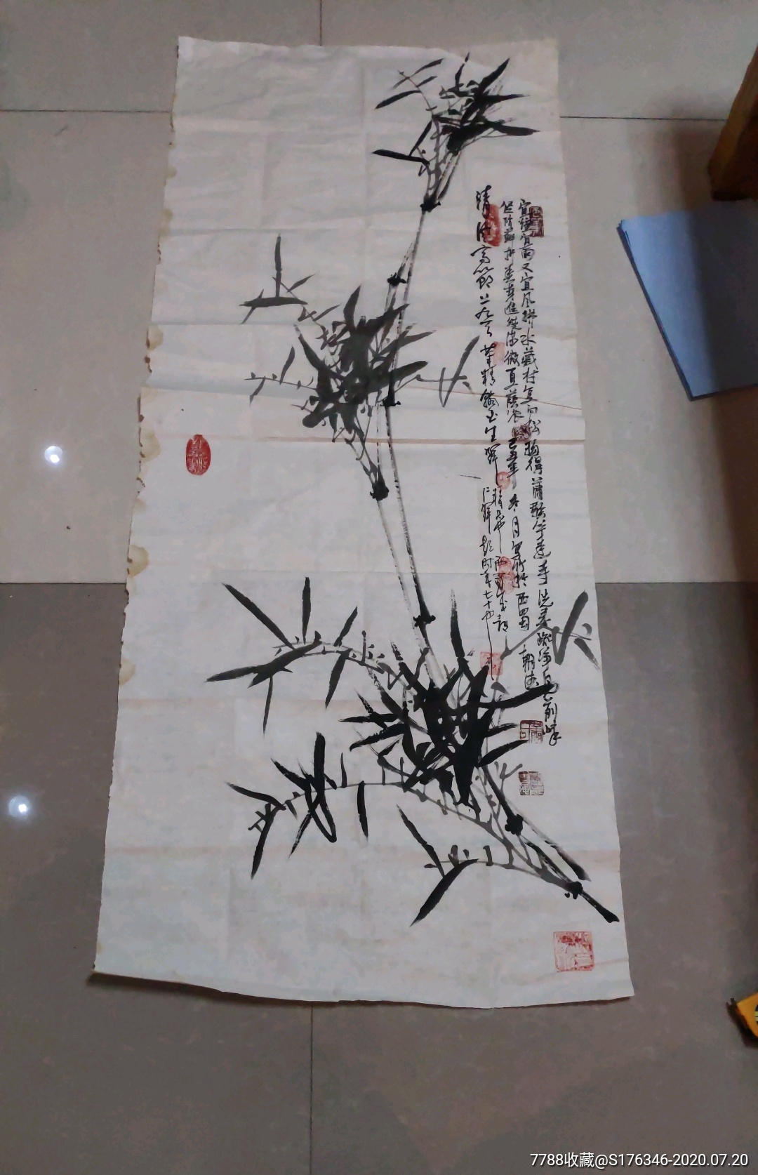 著名四川画家,肖朝德,国画竹子,周仁辉题款,长146宽61