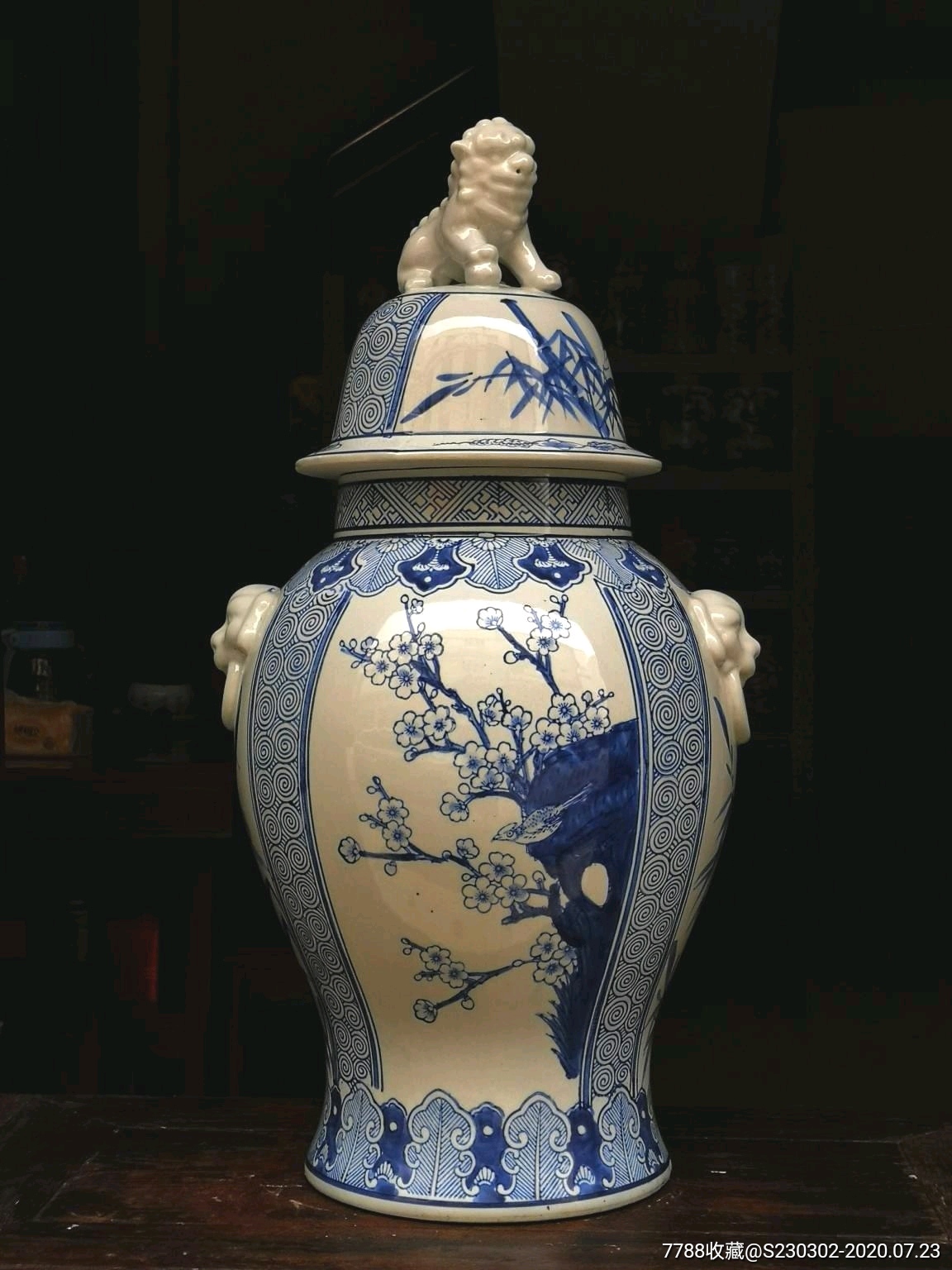 大尺寸手绘青花瓷将军罐茶叶罐景德镇陶瓷台面花瓶花器工艺品摆件大