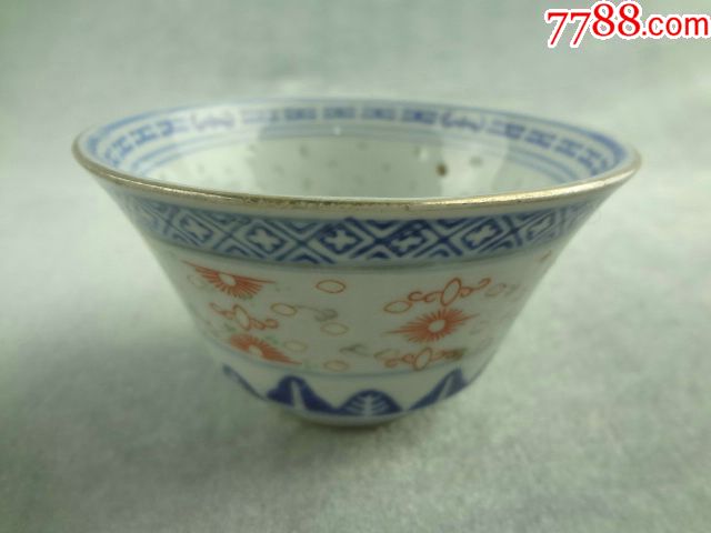 七十年代中国景德镇madeinchina,精品玲珑瓷老碗,透光珍珠瓷青花老