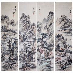 启功山水四条屏  品种:山水国画原作-山水国画原作 属性:水墨山水原画