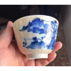 清道光哥釉青花渔樵耕读大压手杯_青花瓷_悟陶人【7788瓷器】
