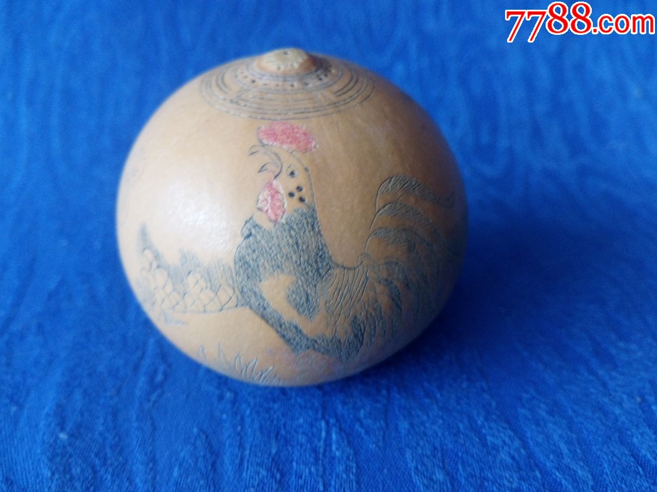 创汇期780年代天然鸡蛋针刺葫芦书画家精心创作国画生肖酉鸡蝇头书法
