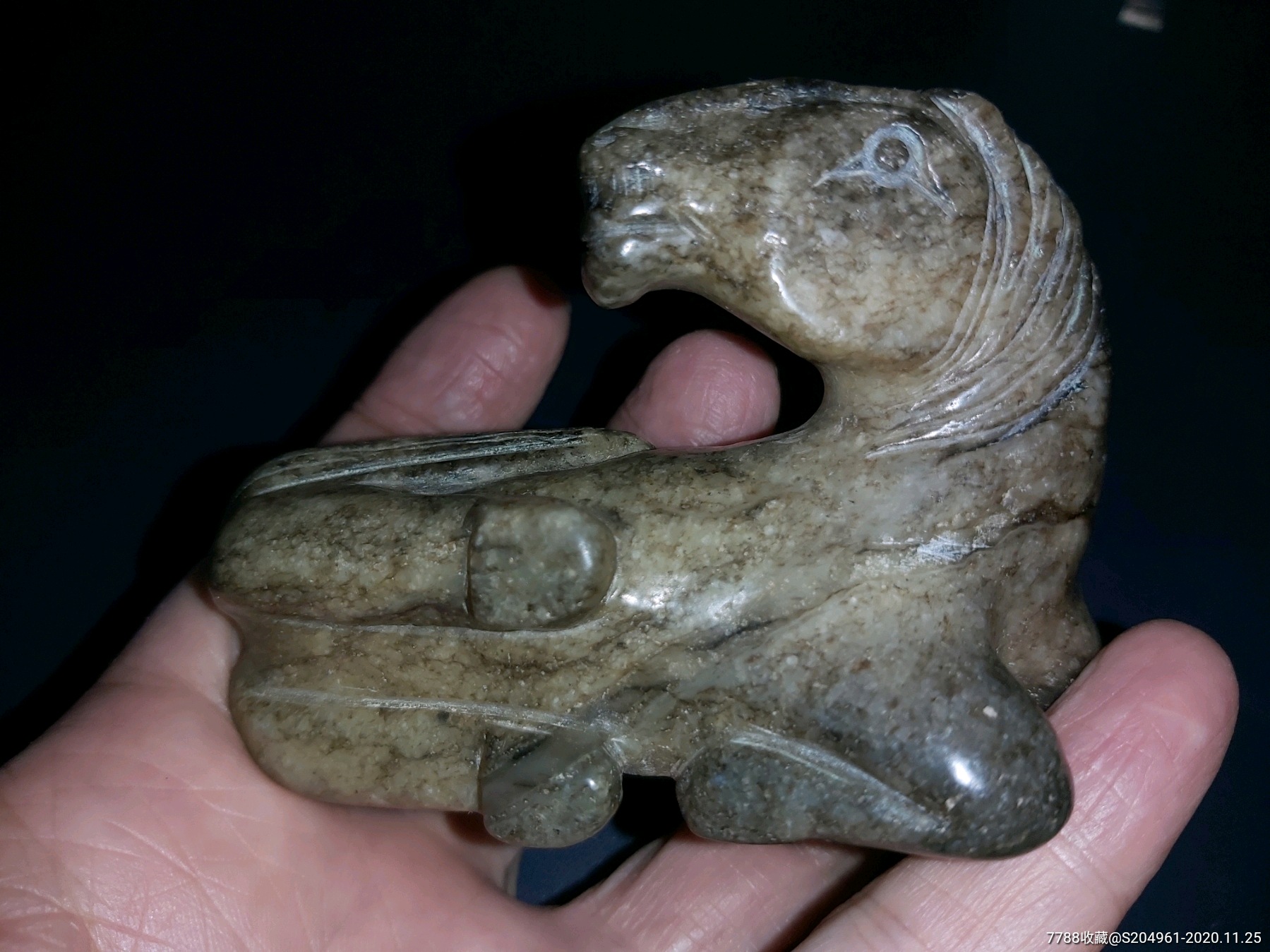 首页 拍卖 其他玉石/玉器 >> 黑漆古出土辽金玉马一件,砣工精美,沁色