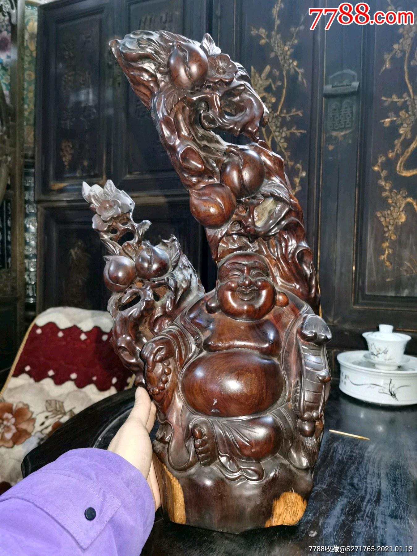 老红木木雕摆件大红酸枝木雕罗汉佛摆件