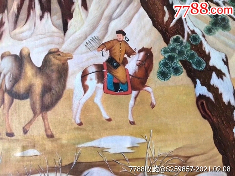 郎世宁手绘皇帝狩猎图大幅油画5米x1.45米
