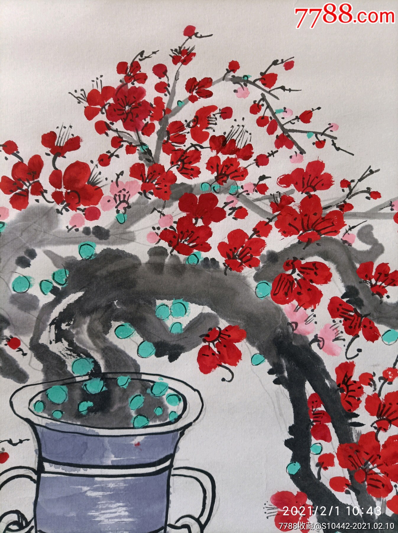 国画古瓶梅花