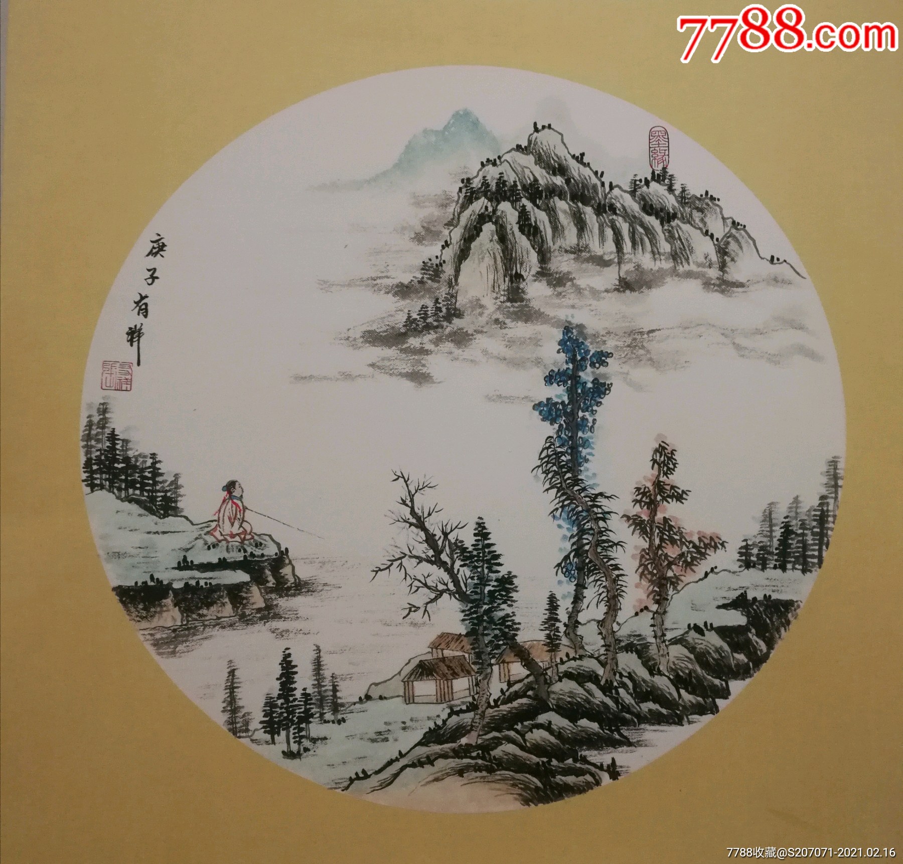 山水卡纸尺寸50×50_山水国画原作_第1张_7788玉器收藏