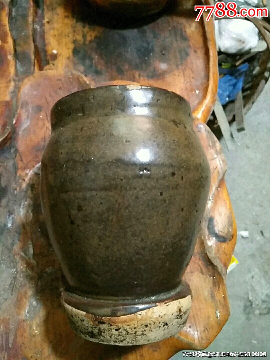 清代茶叶沫釉捣药罐