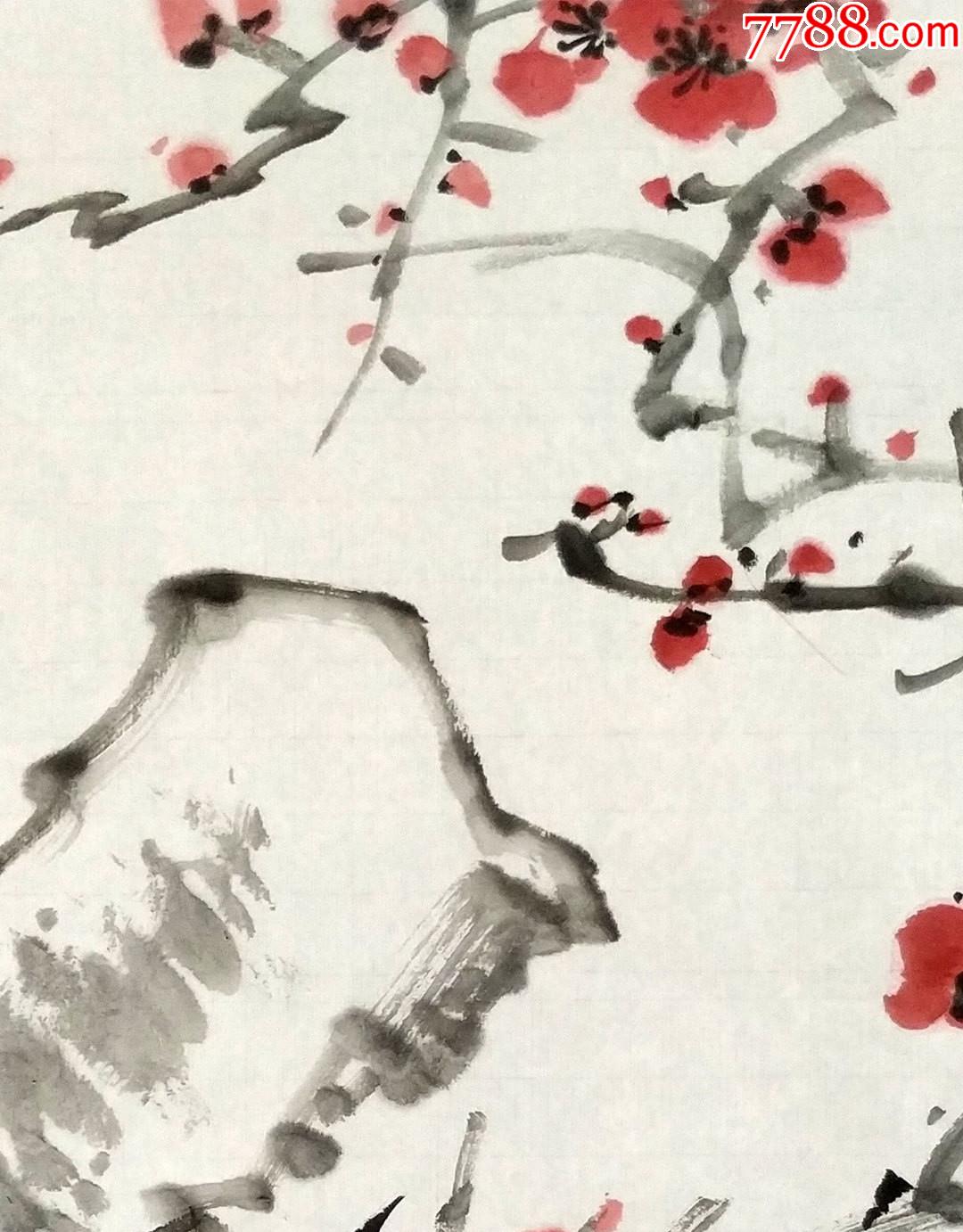 【保真】山东省美协会员张鹏作品:墙角数枝梅(货号:d142)_花鸟国画