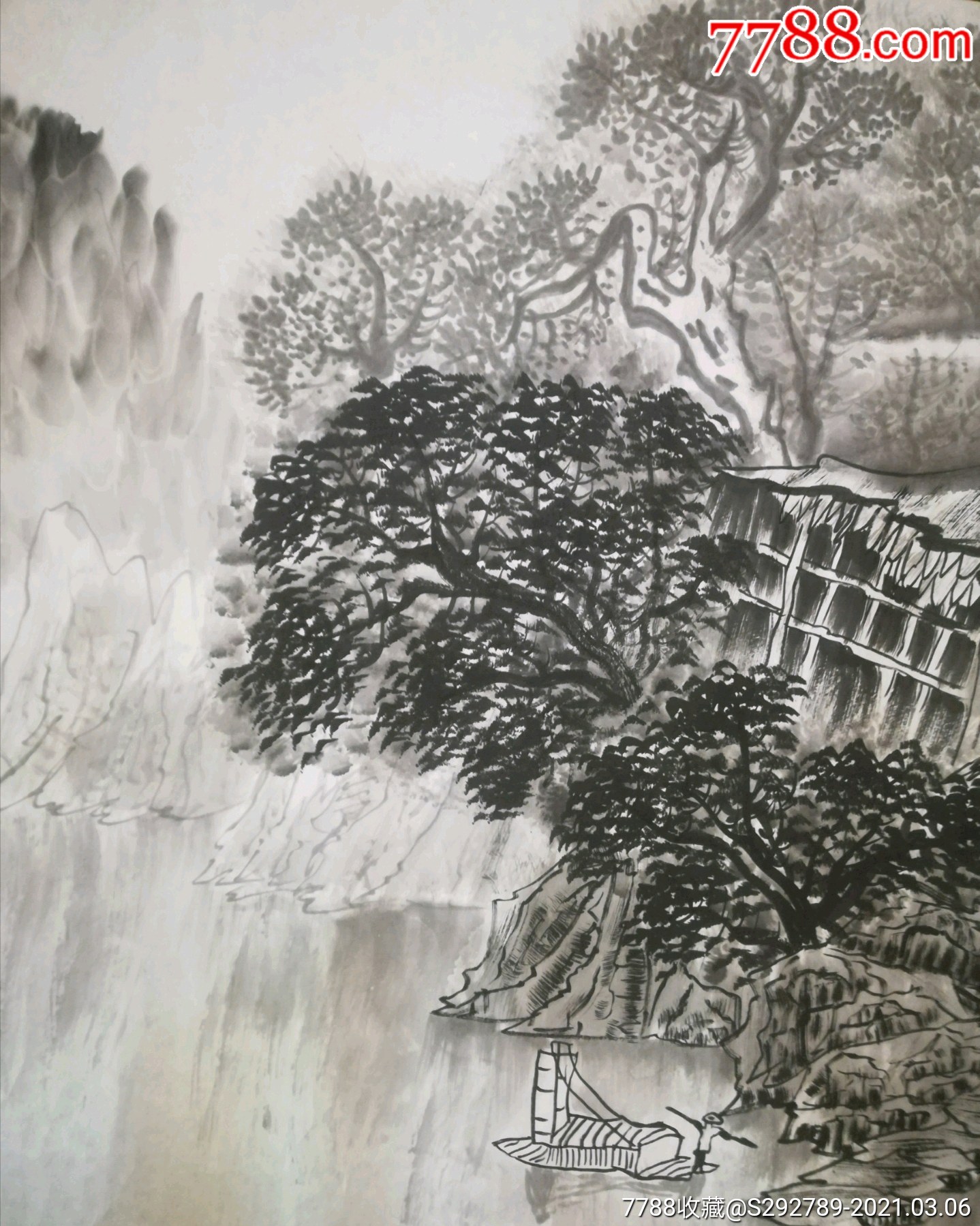漏】中美协会员国家一级美术师刘志龙手绘《福山秀水》山水画精品一幅