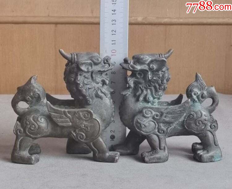 老包浆铜貔貅一对_价格200元【千佛阁古董神像店】_第1张