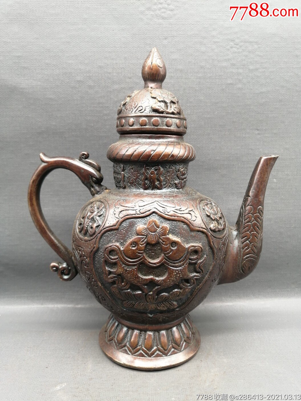 古玩铜器收藏,茶壶摆件,工艺精湛材质:紫铜(包浆好)规