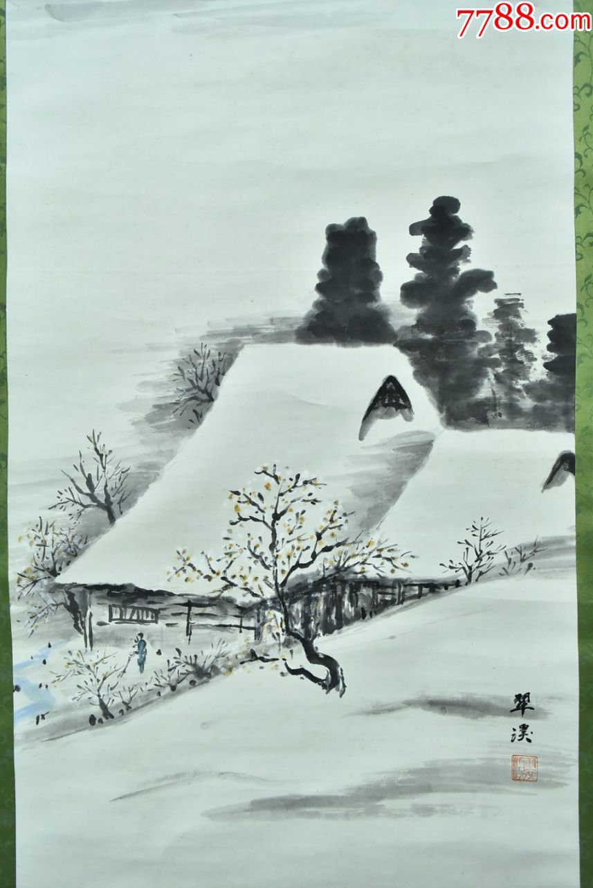 (vh3828)翠溪笔纸本手绘《冬景图》装裱立轴画一幅