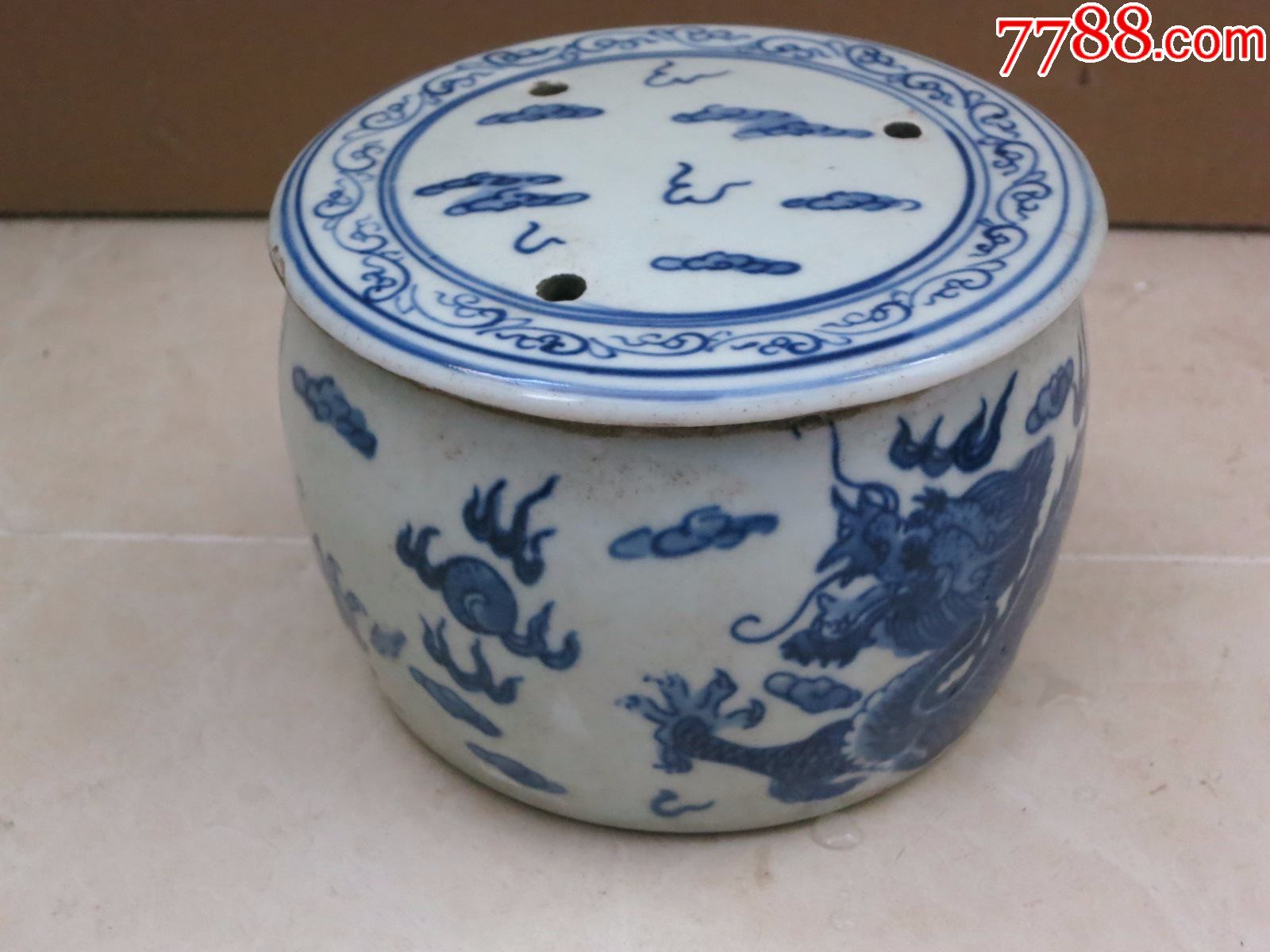 清代青花瓷虫罐/蟋蟀盆/蛐蛐罐云龙图案