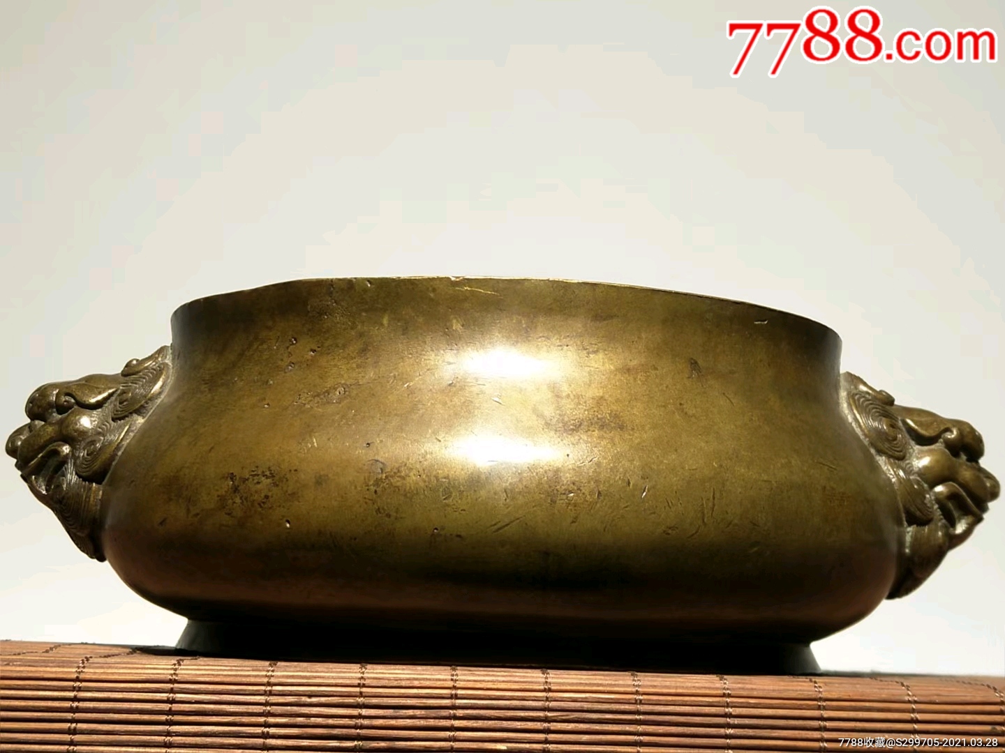 大明宣德款:精品兽头铜香炉,包浆熟美,造型周正古朴,居家会所摆设使用