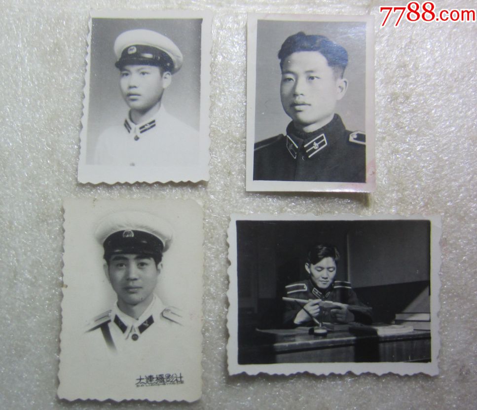 50年代55式海军学员军装单人照四张二寸有赠言
