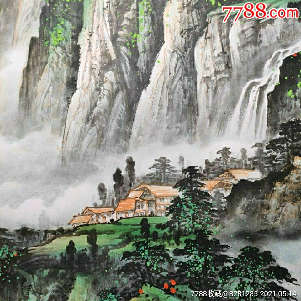 张大千小桥流水中堂玄关办公客厅挂画名人名家高画山水已装裱