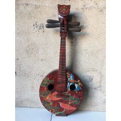 古典乐器～月琴,描金彩绘花鸟图案,画工精细,品相一流!