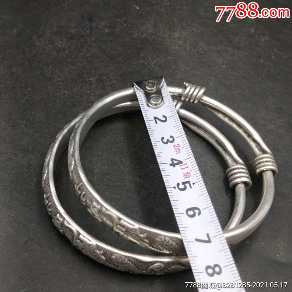 古玩收藏老银手镯双鱼民族风银饰925银老物件银镯子女款一对