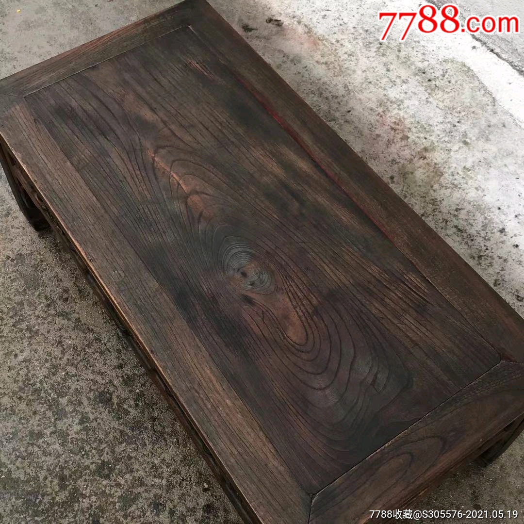苏作古典血榉木炕桌整体描述独块面板纹理清晰四面拐子龙拉小钱档次