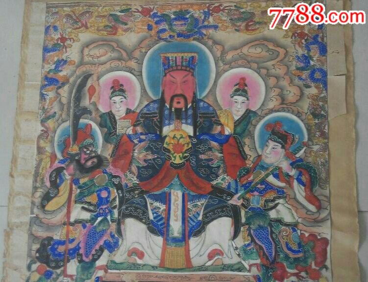 清代光绪年间天津杨柳青木版年画版画《二堂财神》半印半画!