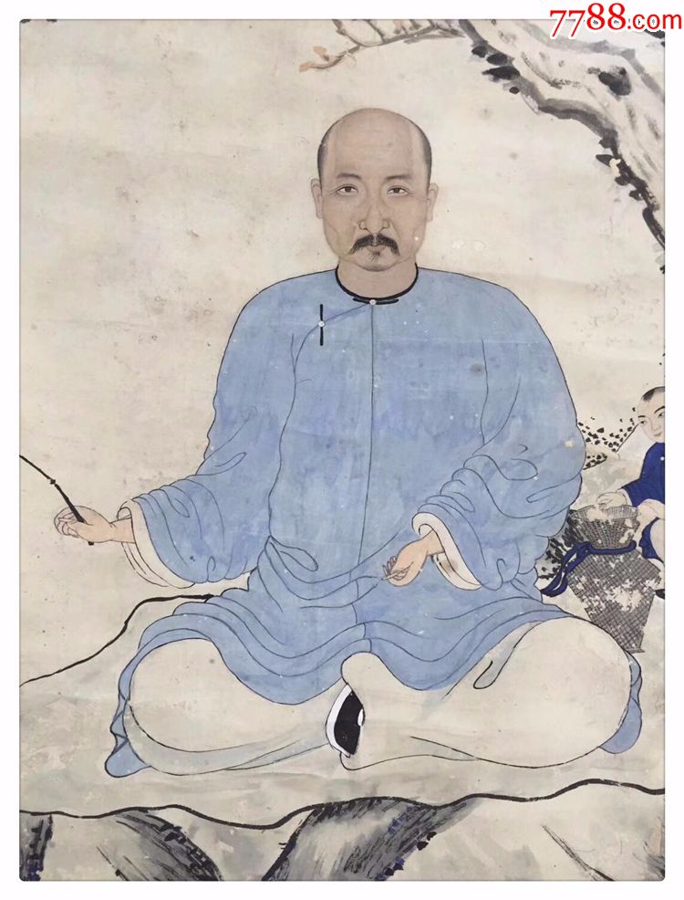 垂钓人物画-清代老字画古玩古董j-5320