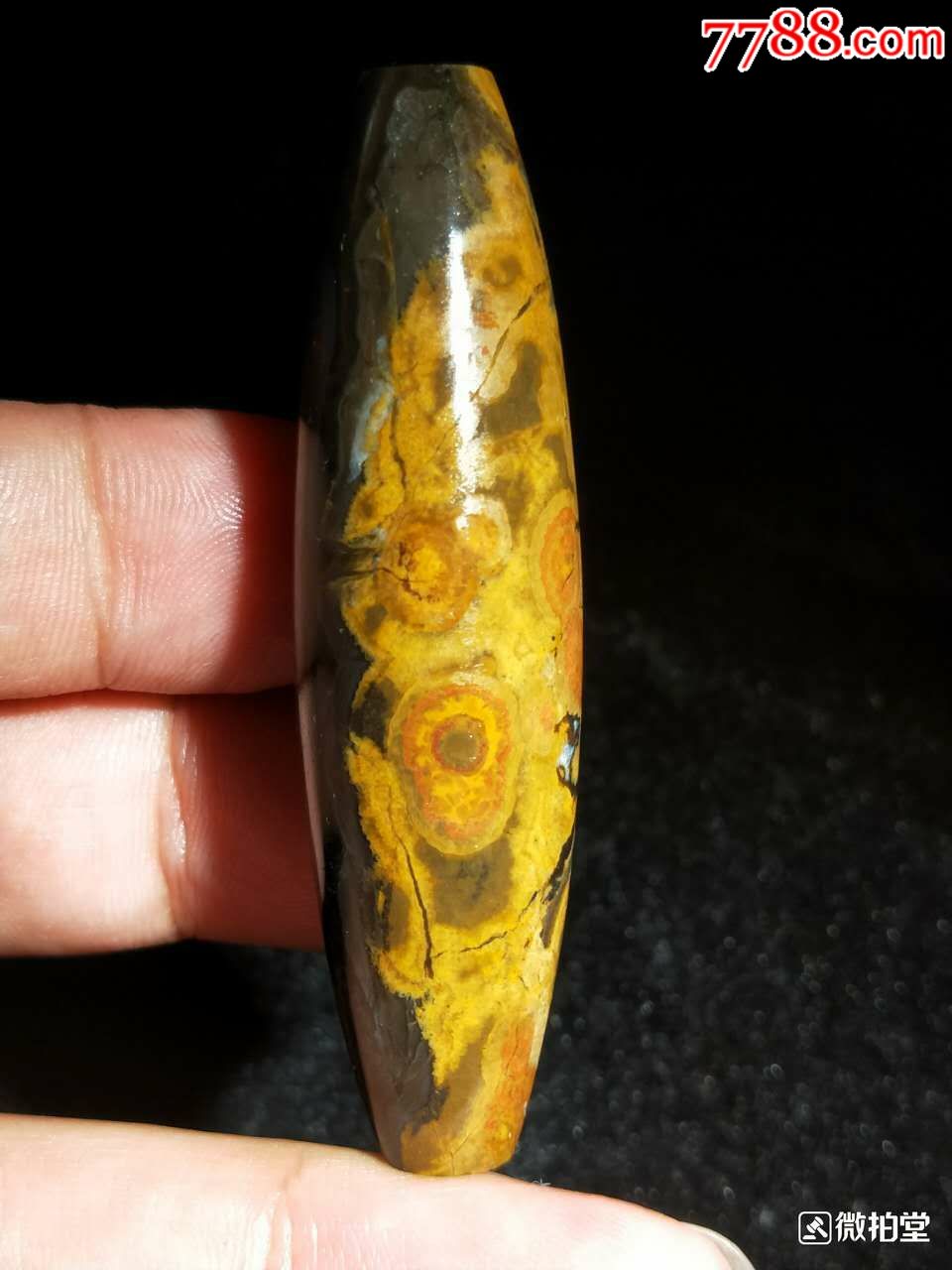 四子王旗九眼页岩石蒙天珠,66*18mm.