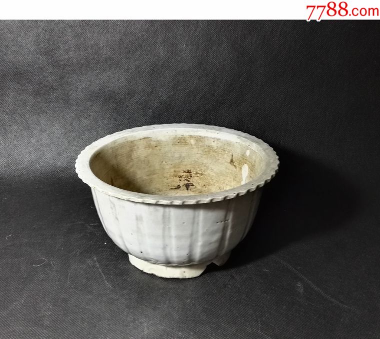 德化白瓷瓜棱纹花盆纯手工老盆植蒲利器可藏可用