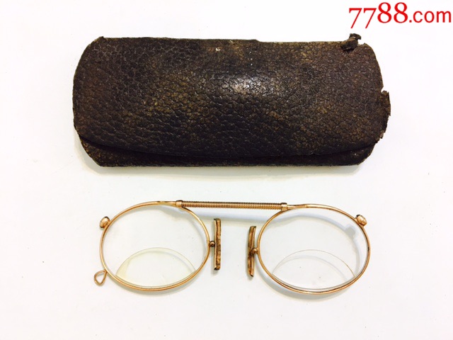 西洋古玩\/美国古董夹鼻眼镜\/包金材质\/原装盒子