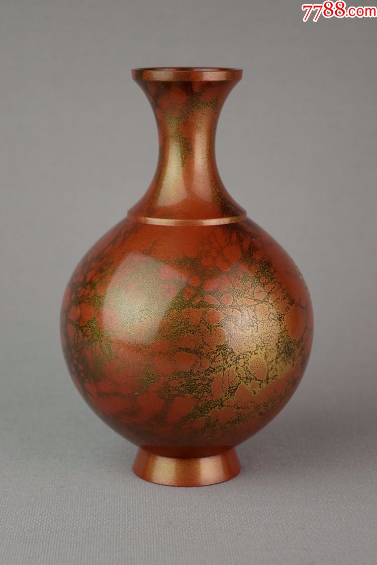 日本古董收藏品峰云作菊纹入铸铜花瓶赏瓶褒章