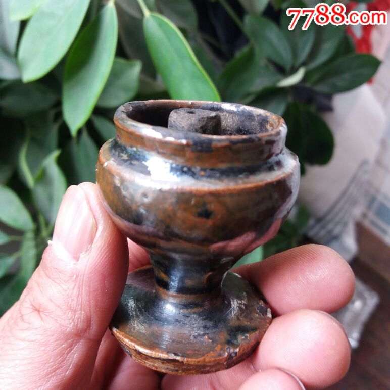 清代黑瓷窑变紫金釉灯盏品相完整规整如图终身保老保真