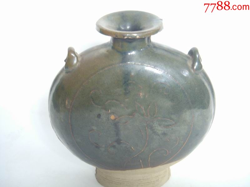 老陶扁壶酒壶油壶酱釉花卉纹清代民国双系_价格199.