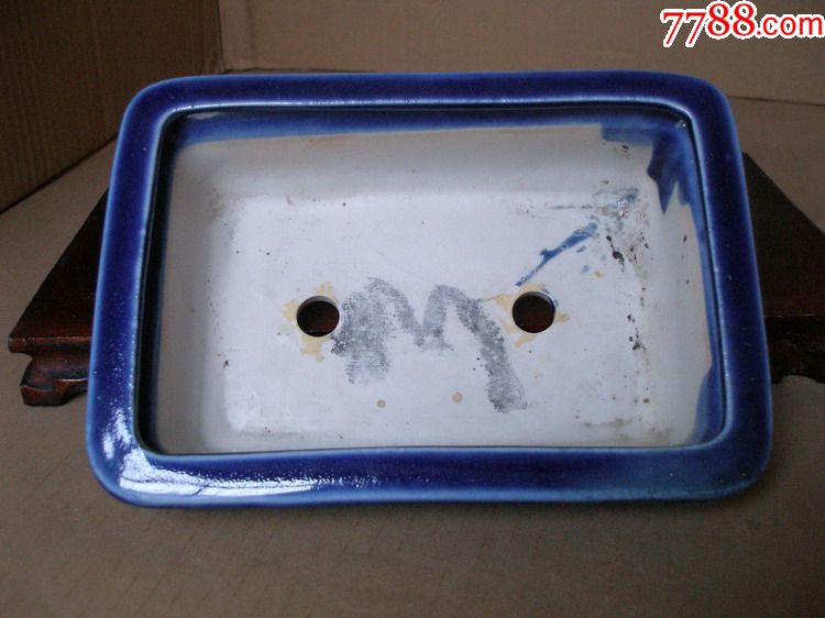祭蓝釉槽型花盆(古董古玩民俗老货怀旧收藏/瓷花盆摆件)令淘