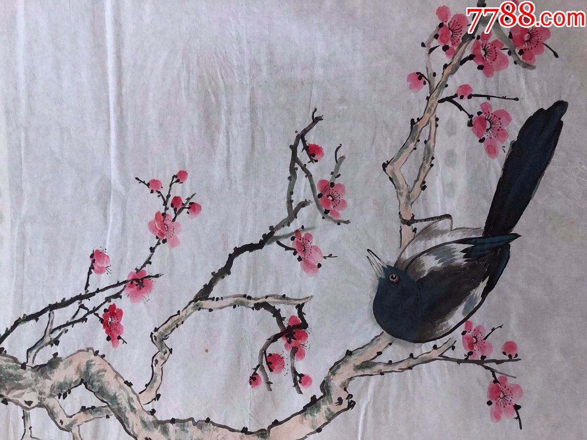 90年代手绘真迹【杨炯】国画,227,工笔写意花鸟画,梅花