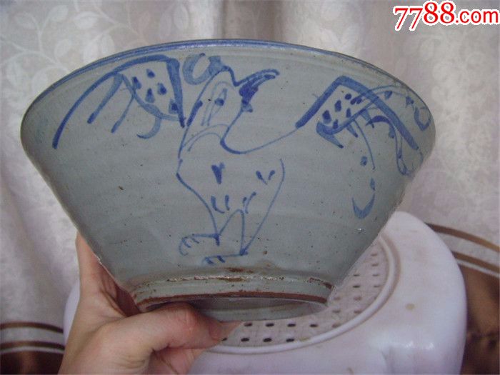 清代青花公鸡特大碗全品