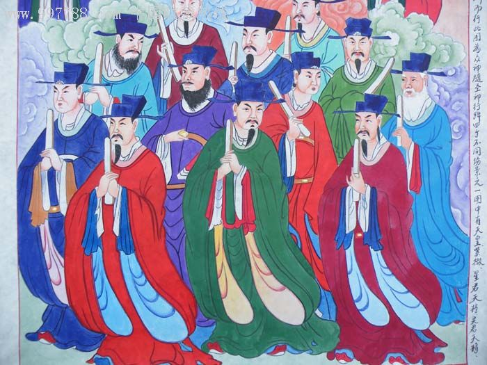 原稿道教神仙图《众神护毕》之四,人物国画原作,道释画原画,工笔重彩