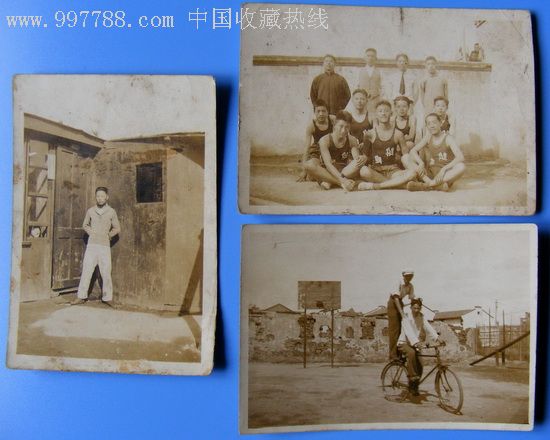 民国老照片:上海一健身团体合影及生活照三张,原版.