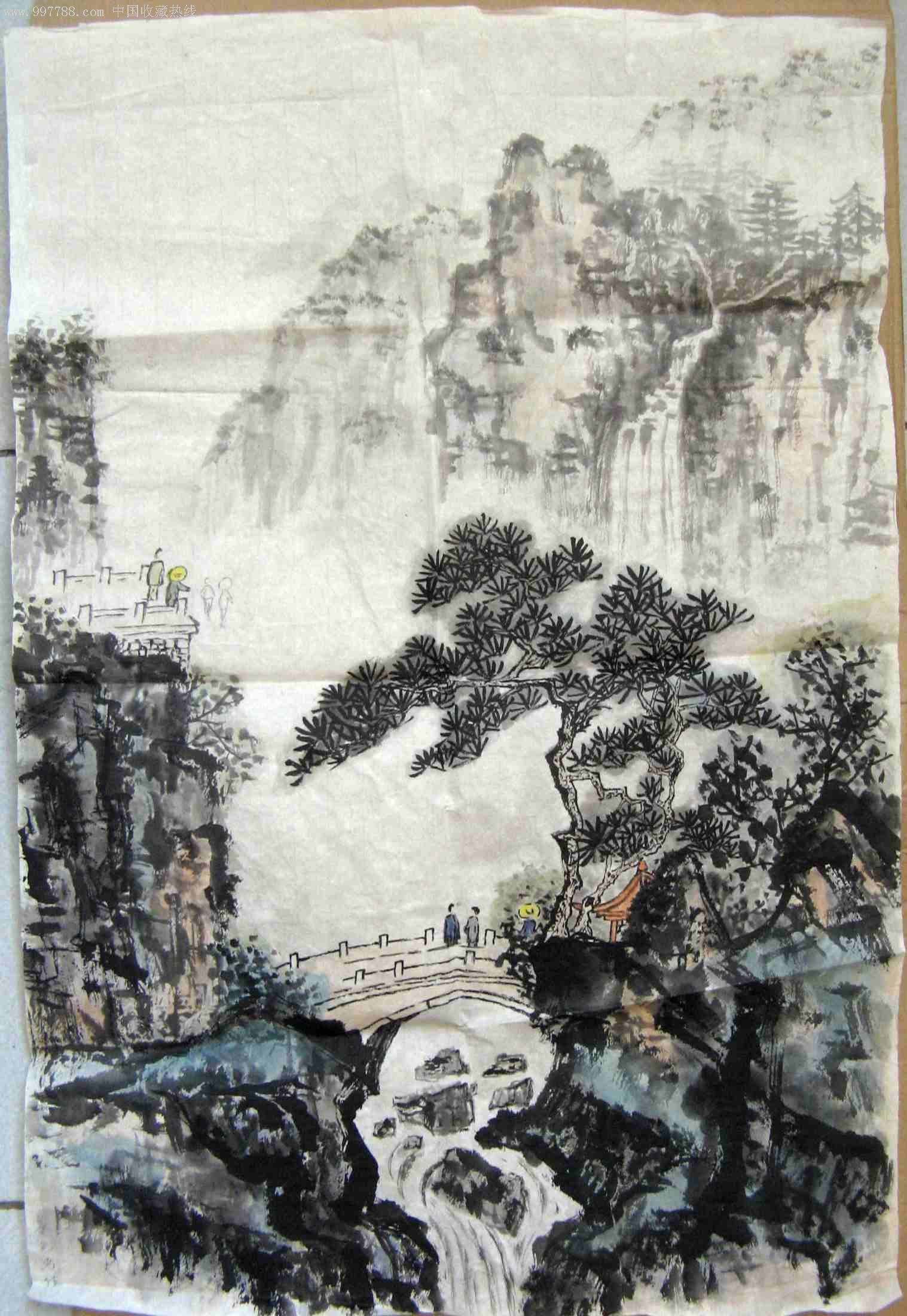 四尺北京画家四尺开三条幅无款山水画