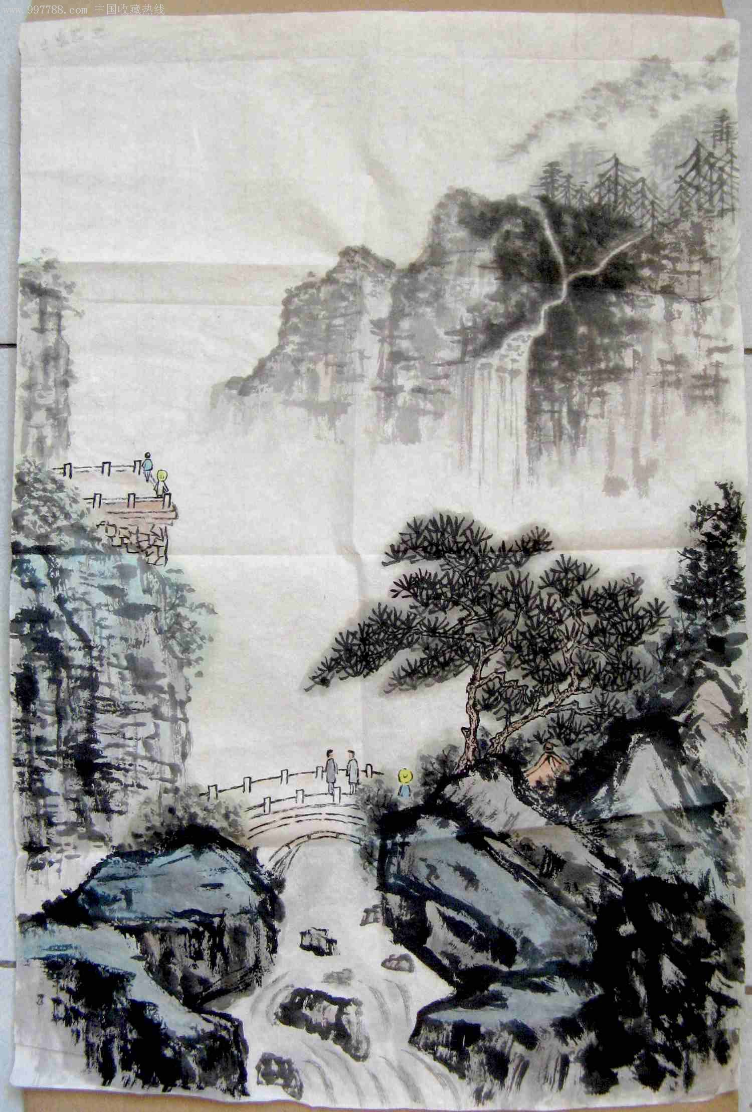 北京画家四尺开三条幅无款山水画