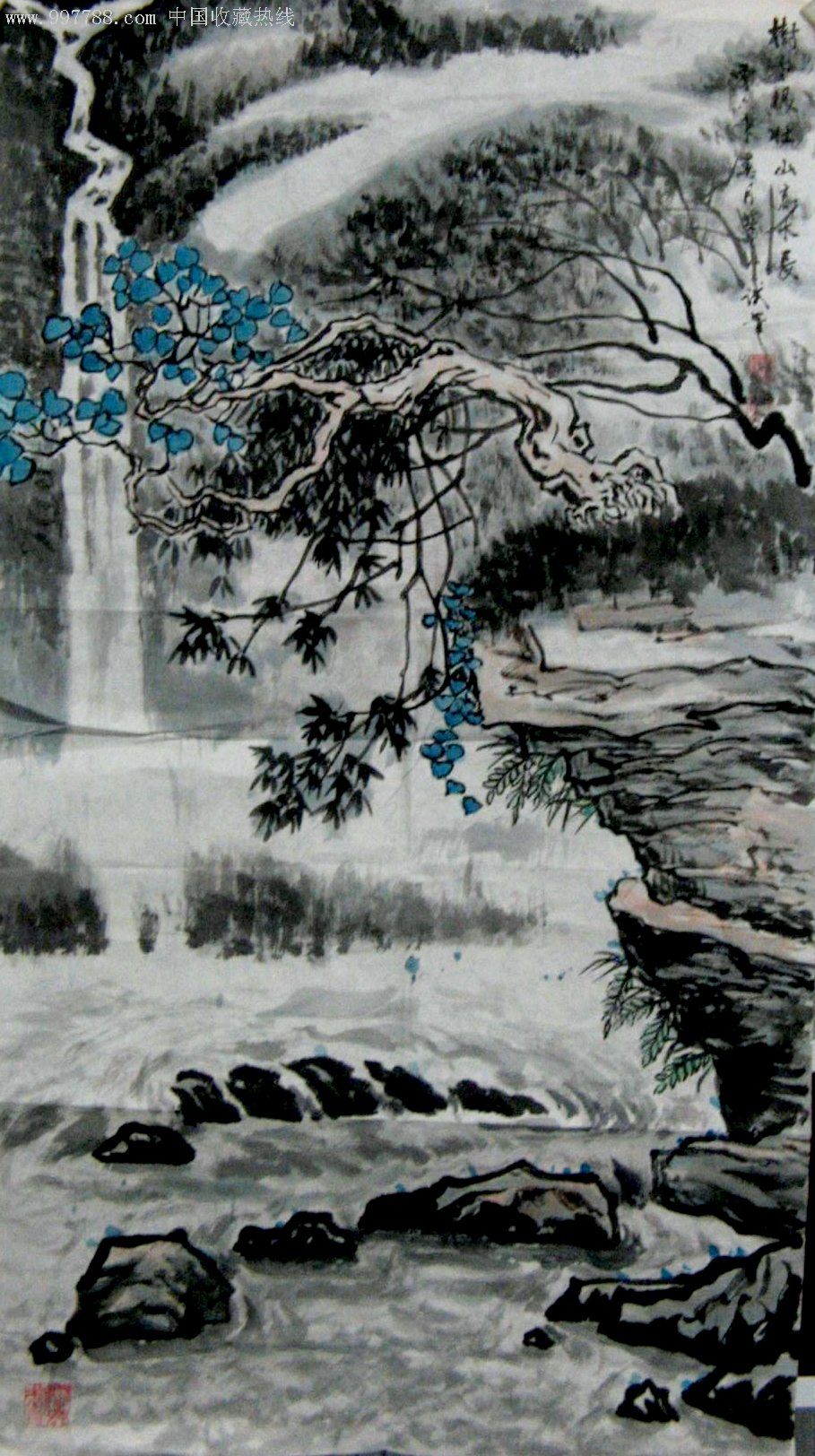 北京名家三尺山水画《树老根壮山高水长》