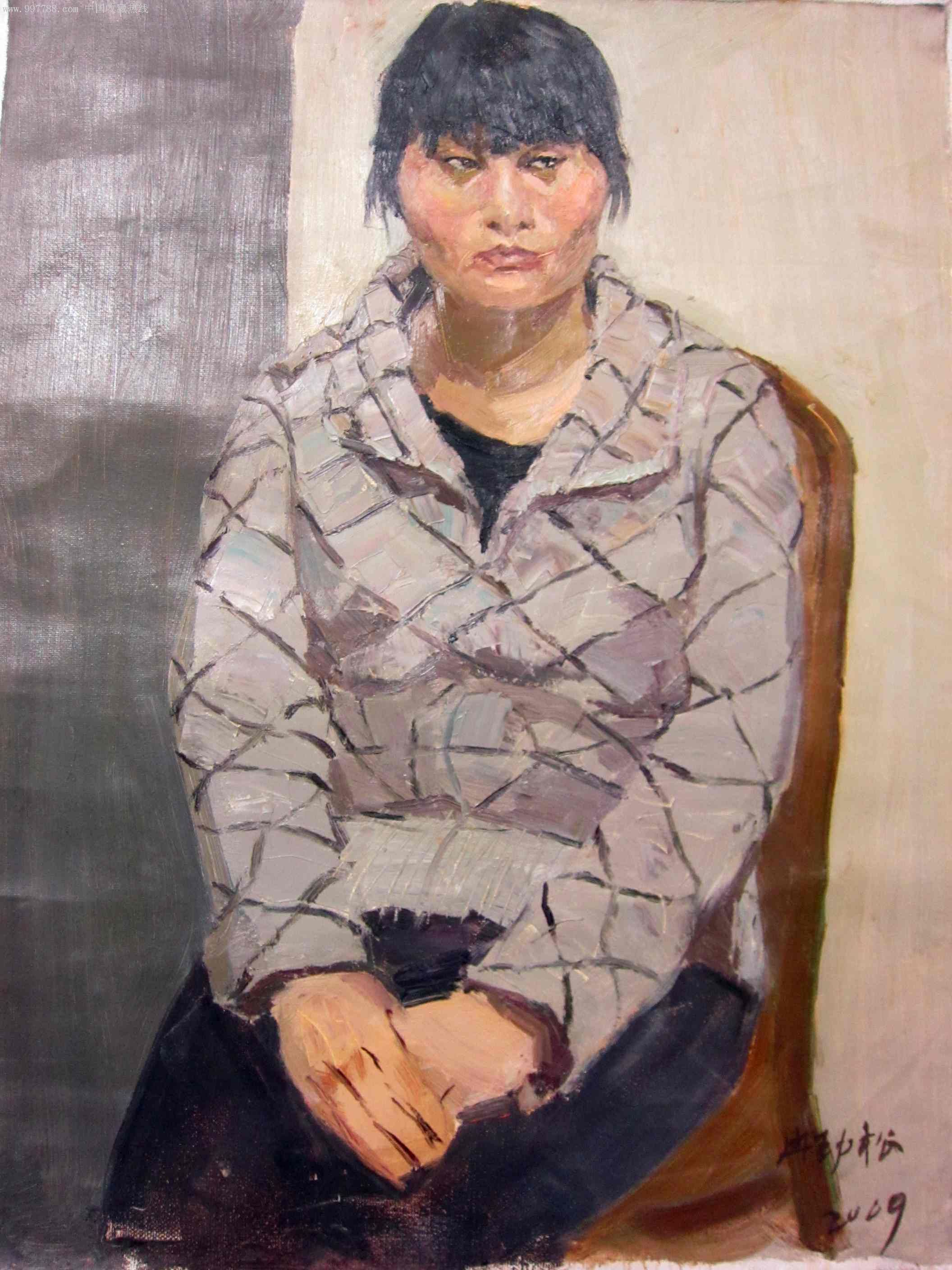 女青年半身像(款:冉劲松.2009)画布尺寸100x78