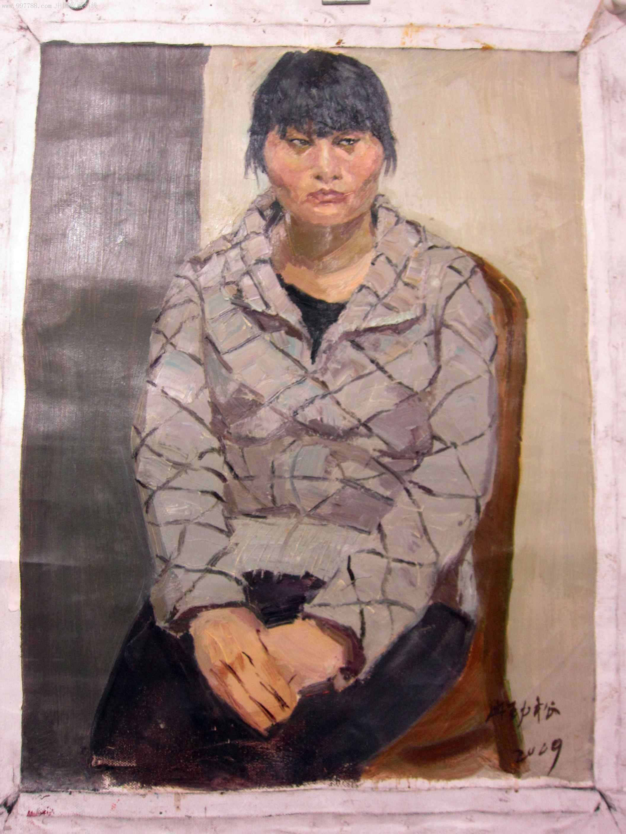 女青年半身像(款:冉劲松.2009)画布尺寸100x78