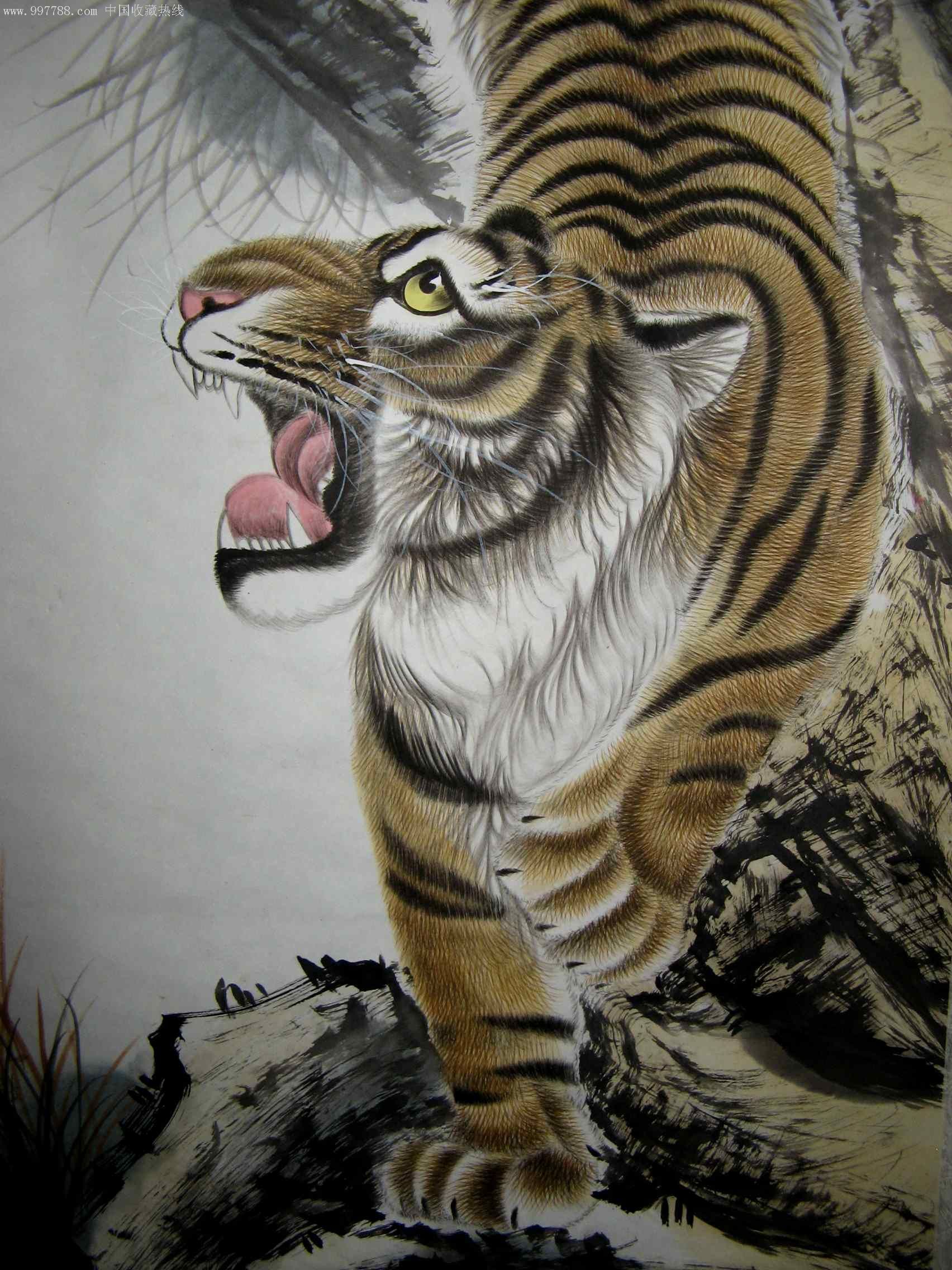 北京著名画家四尺条幅下山虎《威震山川》已装裱