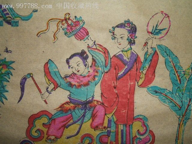清代戏曲神话故事原版木版年画版画《韩湘子成仙》