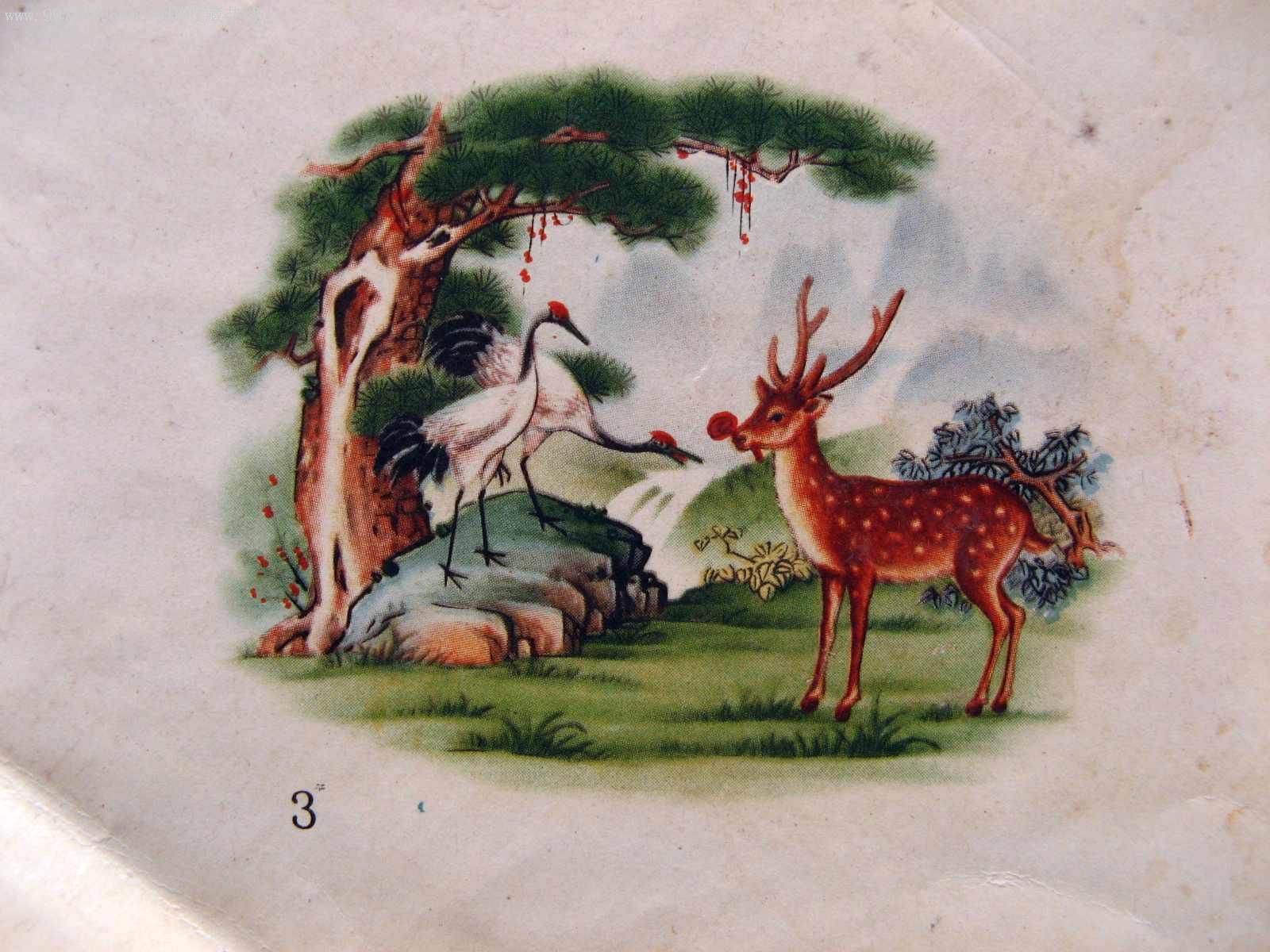 美术公司流出的工艺美术印刷样画-松鹤鹿2种