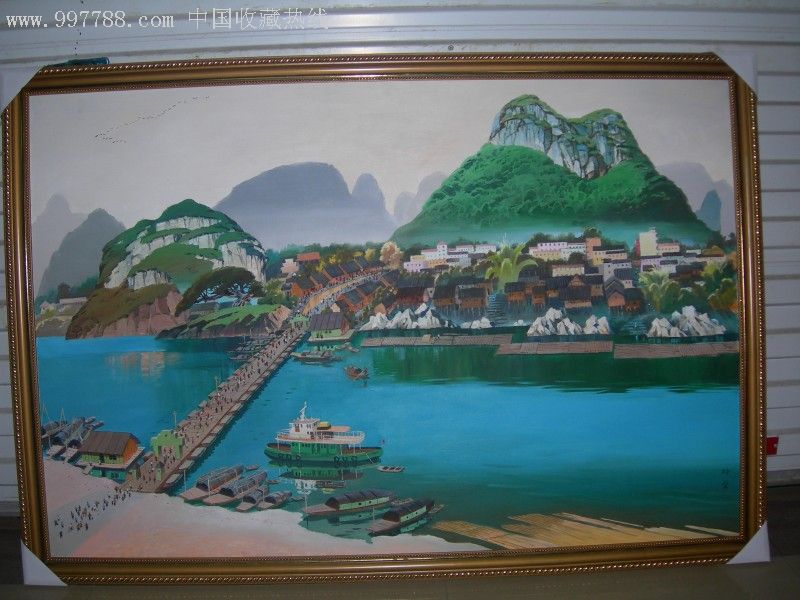 柳州浮桥印象-油画原画-7788油画收藏